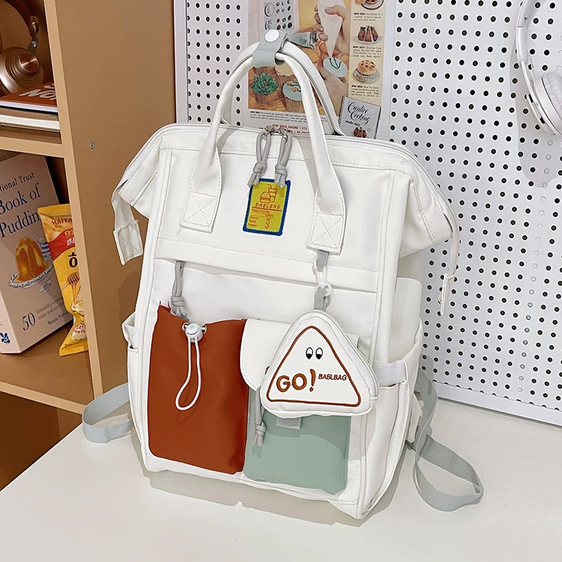 Chic Color-Block Laptop Backpack Lightweight Aesthetic School Bag for High School & College Multi-Functional Travel Daypack Versatile Large-Capacity Diaper Bag for Moms