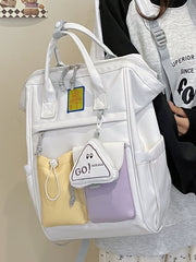 Chic Color-Block Laptop Backpack Lightweight Aesthetic School Bag for High School & College Multi-Functional Travel Daypack Versatile Large-Capacity Diaper Bag for Moms